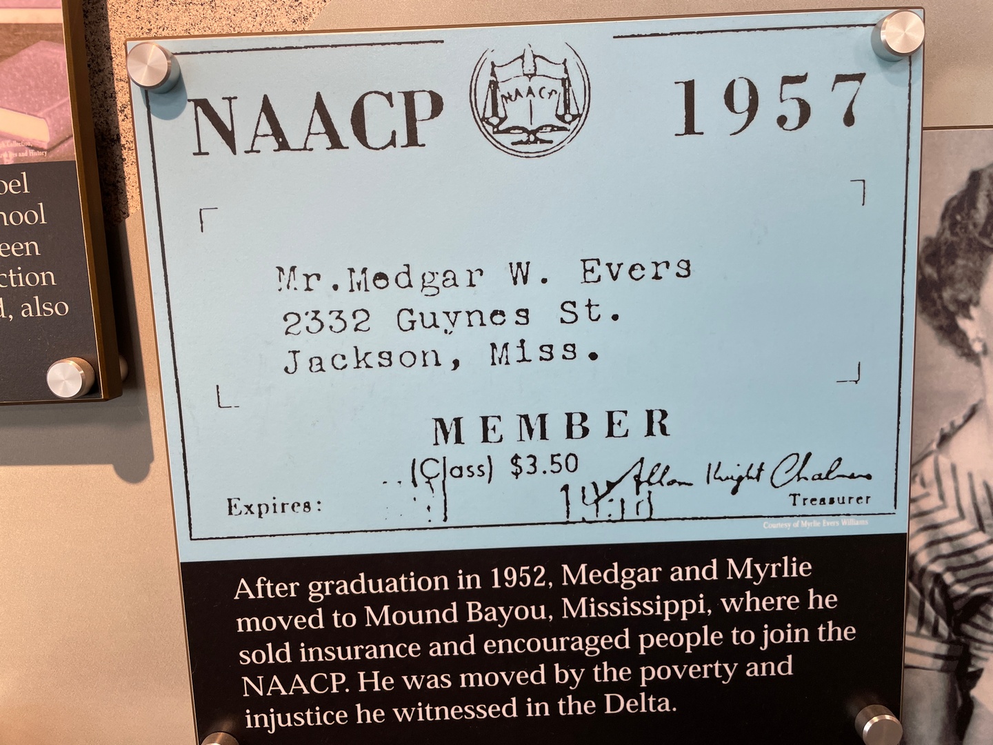 Medgar Evers' 1957 NAACP membership card